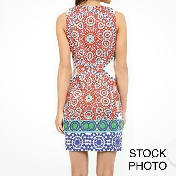 London Times Multi Colored Sheath Mini Dress Halter Neckline, Size 4 - Picture 3 of 15